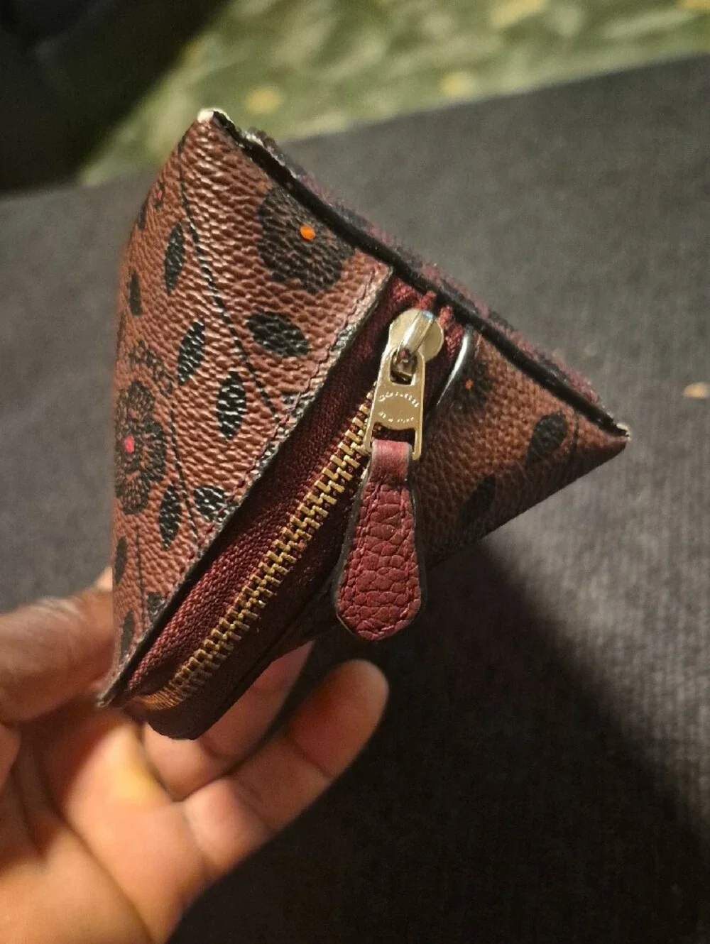 Coach Brown Willow Floral Print Leather Cosmetic Case with Gold Hardware